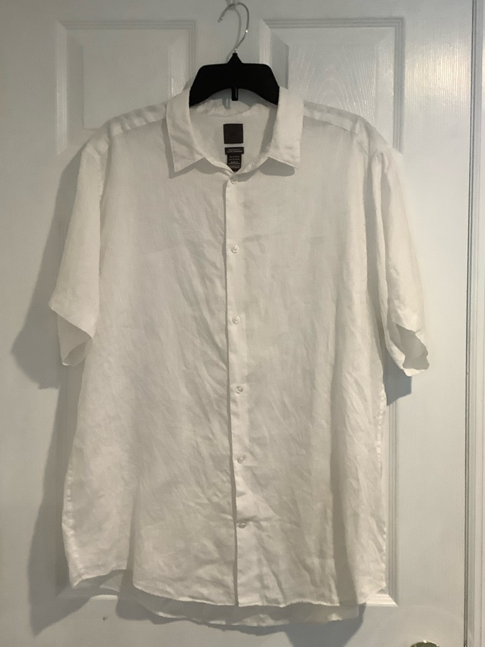 H&M Men’s White 100% Linen Coastal  Neutral Euro Summer Beach Wedding Shirt XL